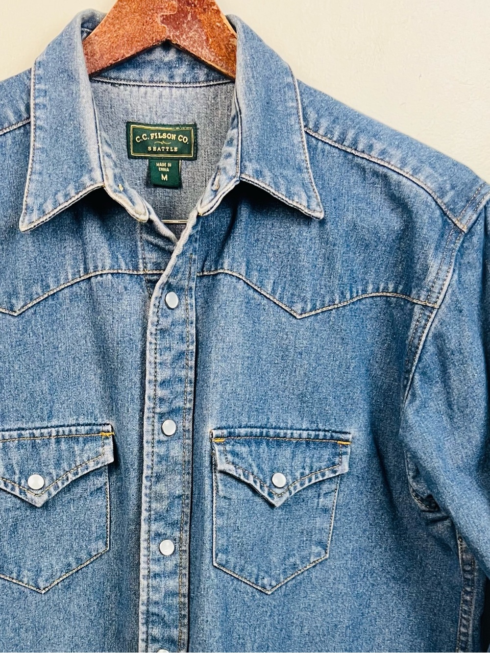C.C. Filson Co Western Denim Pearl Snap Shirt – 100% Cotton – Size Medium